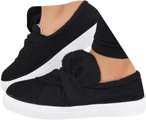 Bow Knit Platform Slip on Loafers Low Top Walking Shoes