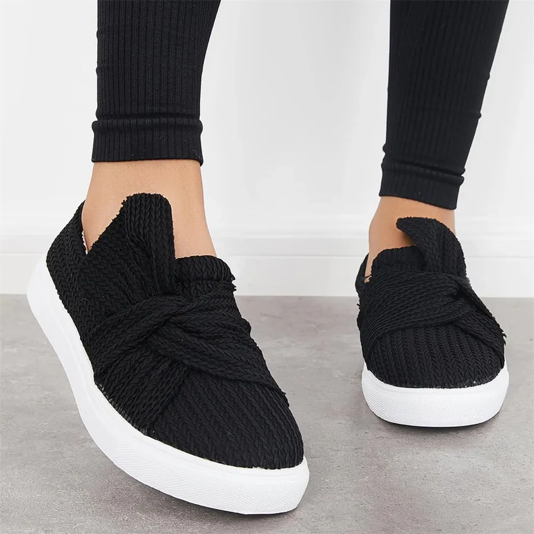 Bow Knit Platform Slip on Loafers Low Top Walking Shoes