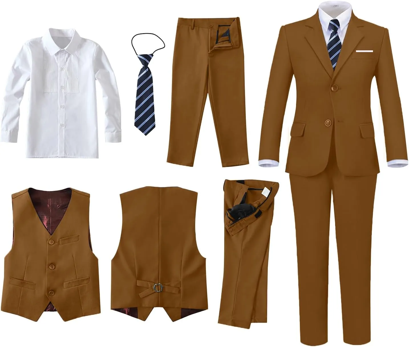 Boys Suits 5 Piece Formal Suit Set Slim Fit Formal Dress Clothes Ring Bearer Outfit for Kids
