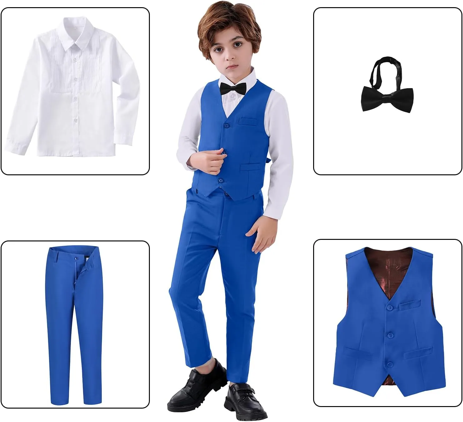 Boys Suits Slim Fit 4 Piece Formal Dresswear Suit for Kids Tuxedo Wedding Set Toddler Boy Dress with Vest Shirt Pants and Tie