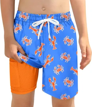 Boys Swim Trunks with Compression Liner for 6-20 Years Kids Quick Dry Bathing Suit