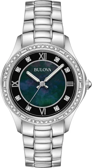 Bulova Ladies' Classic Crystal Stainless Steel 2-Hand Quartz Watch, Black Mother-of-Pearl Dial Style: 96L266