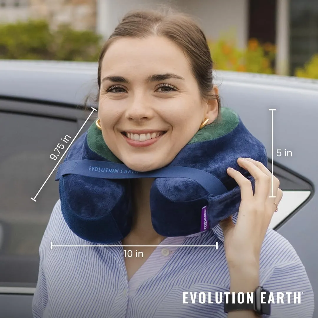 Cabeau Best Neck Pillow for Travel – Evolution Earth – 360° Head, Neck and Chin Support for Sleeping – Sustainable Memory Foam (Water)