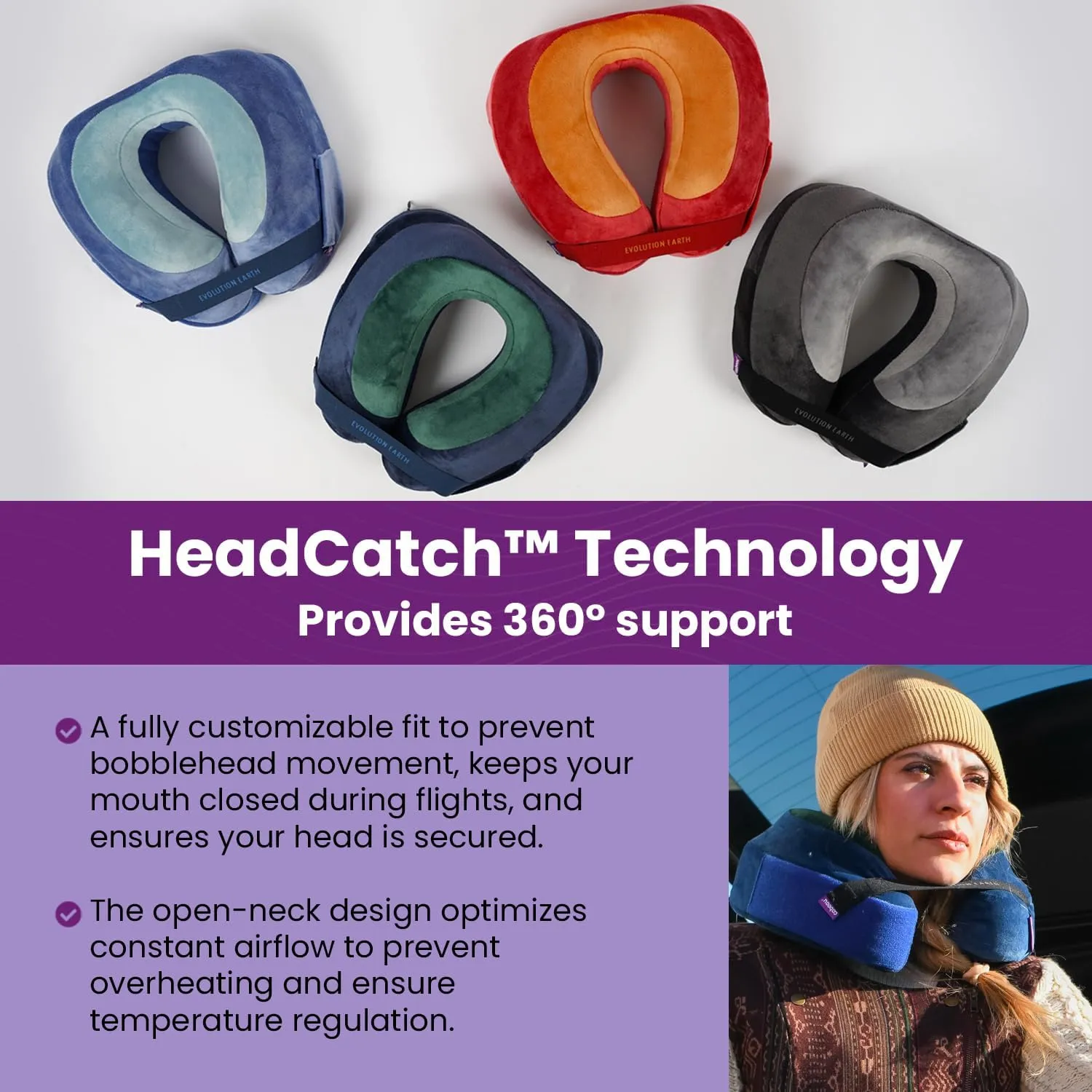 Cabeau Best Neck Pillow for Travel – Evolution Earth – 360° Head, Neck and Chin Support for Sleeping – Sustainable Memory Foam (Water)