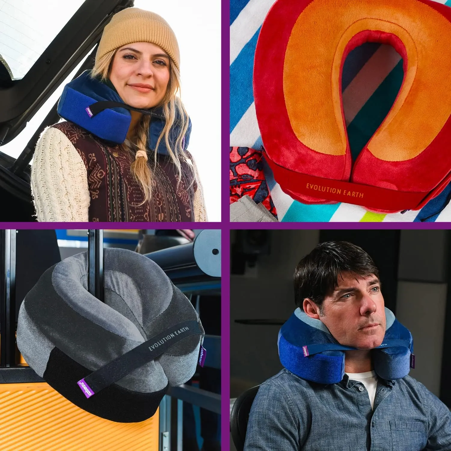 Cabeau Best Neck Pillow for Travel – Evolution Earth – 360° Head, Neck and Chin Support for Sleeping – Sustainable Memory Foam (Water)