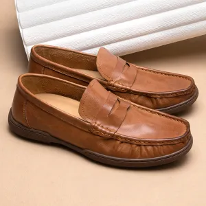 Calf Leather Loafers Classic Slip-On Loafer Breathable and Slip-Resistant