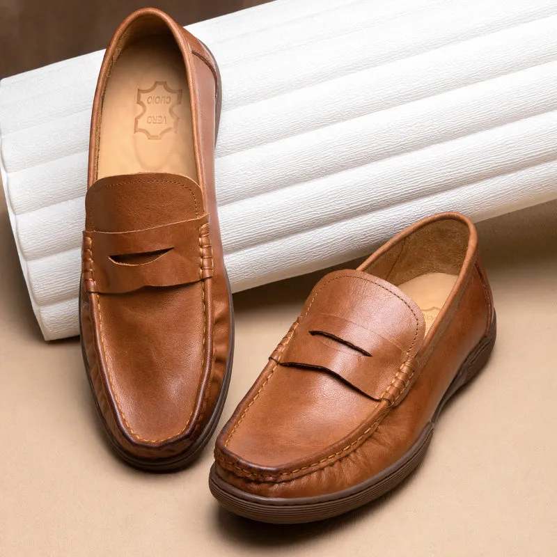 Calf Leather Loafers Classic Slip-On Loafer Breathable and Slip-Resistant