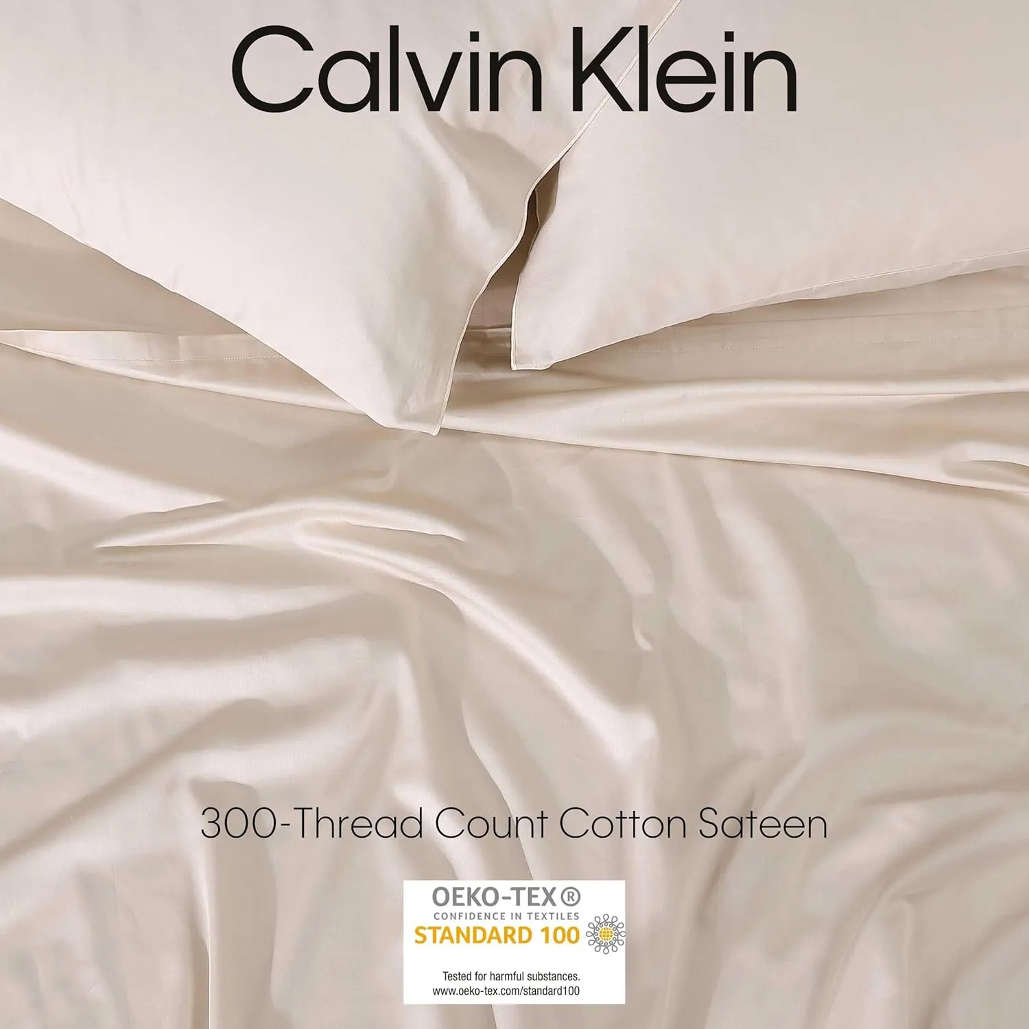 Calvin Klein - Queen Bed Sheets, Cotton Sateen Bedding Set with Soft Sheen, Deep Pocket Sheet Set (Pearl Edge Naked Pink, Queen)