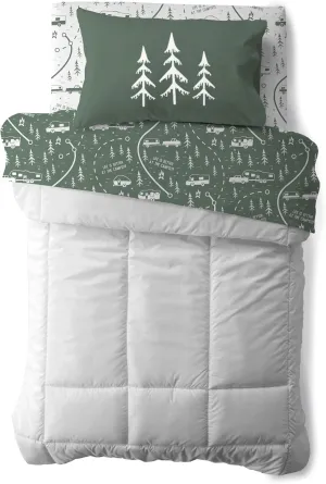 Camco Life is Better at The Campsite Camper/RV Bunk Sized Bed Sheets | Features Green & White Map Design | Crafted of Soft Machine Washable Polyester | 3-Piece Set (53477)