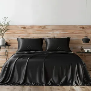 Candoury Satin Sheets Queen Bed Set 4 Pcs, Soft and Durable Pillowcase, Flat Sheet and Fitted Sheet, Hotel Luxury Silky Satin Sheets Set(Queen, Black)