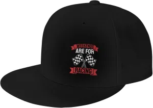 Car Race Bike Racing Racer Flat Brim Baseball Cap,Classic Snapback Hat Adjustable Trucker Hats for Men & Women,Black