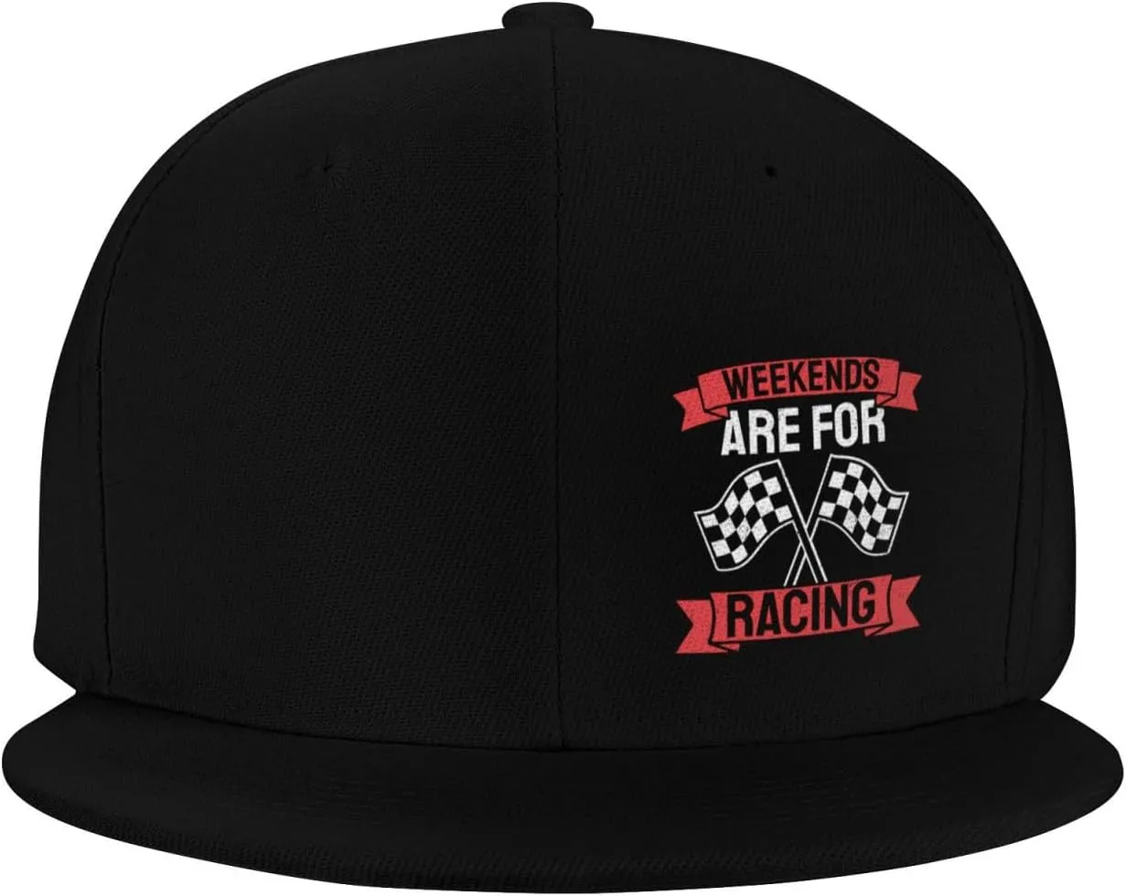 Car Race Bike Racing Racer Flat Brim Baseball Cap,Classic Snapback Hat Adjustable Trucker Hats for Men & Women,Black