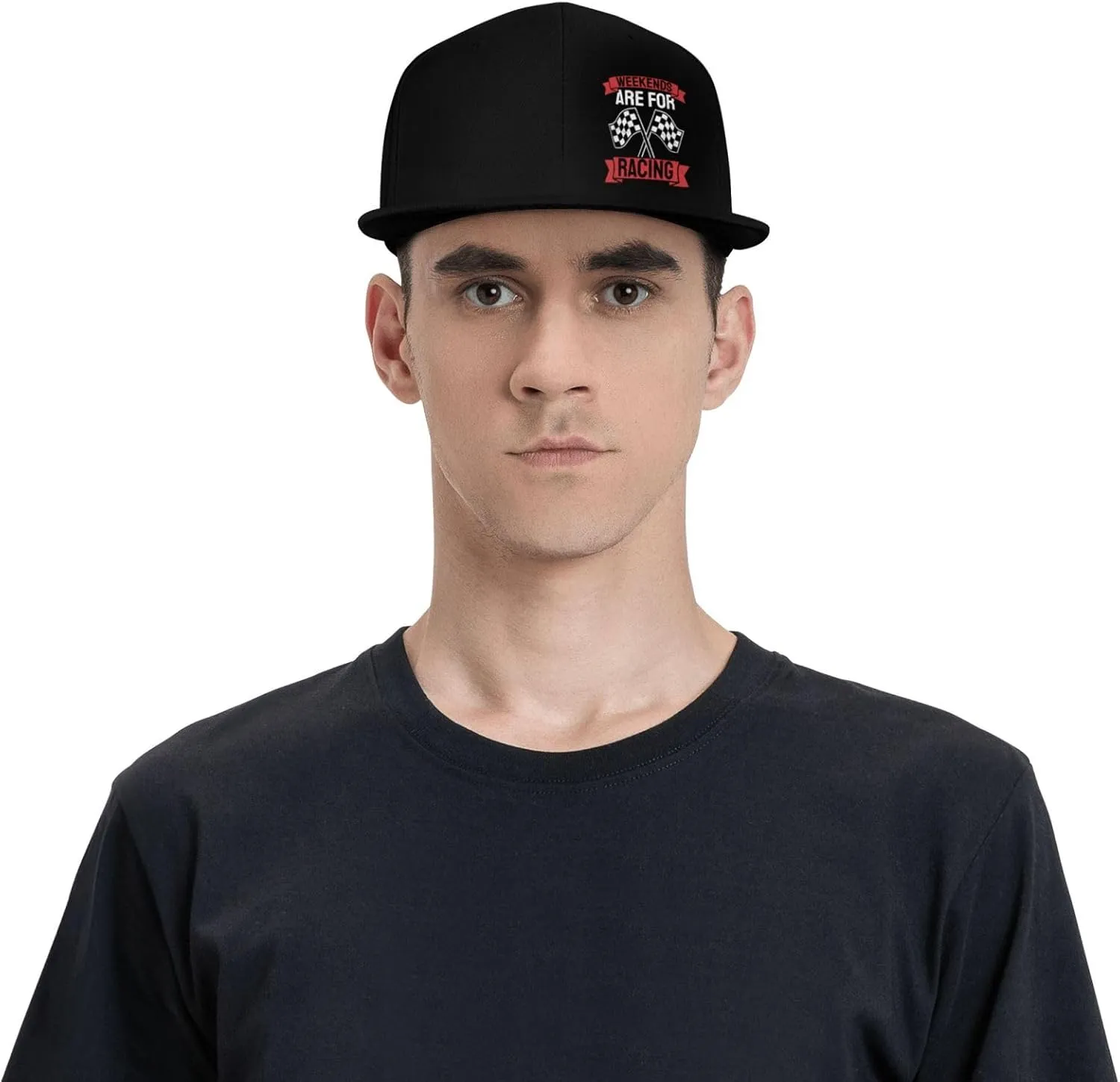 Car Race Bike Racing Racer Flat Brim Baseball Cap,Classic Snapback Hat Adjustable Trucker Hats for Men & Women,Black