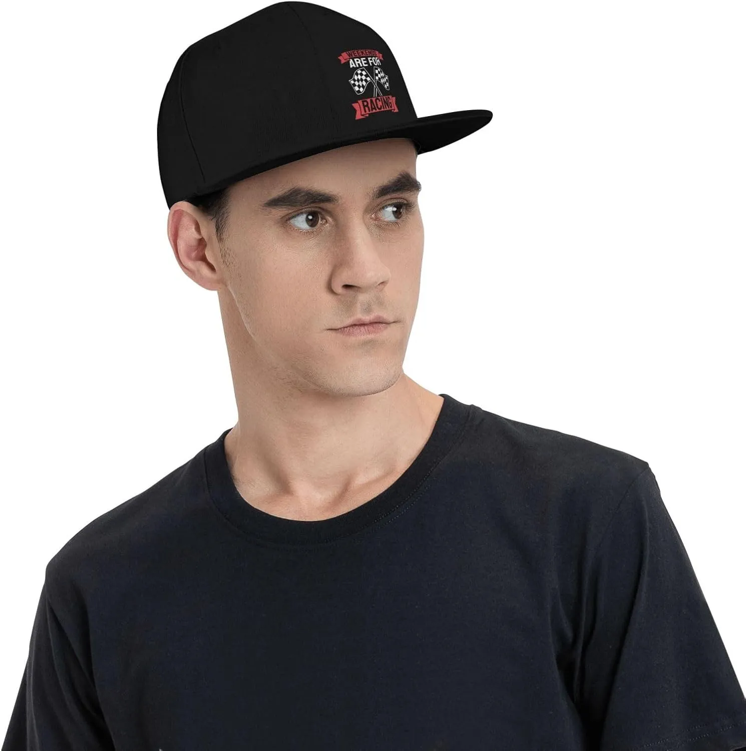 Car Race Bike Racing Racer Flat Brim Baseball Cap,Classic Snapback Hat Adjustable Trucker Hats for Men & Women,Black