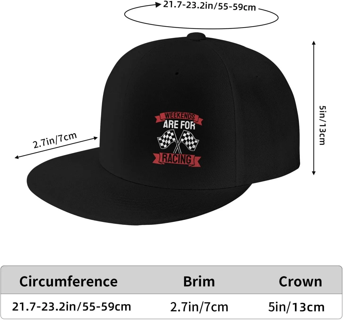 Car Race Bike Racing Racer Flat Brim Baseball Cap,Classic Snapback Hat Adjustable Trucker Hats for Men & Women,Black