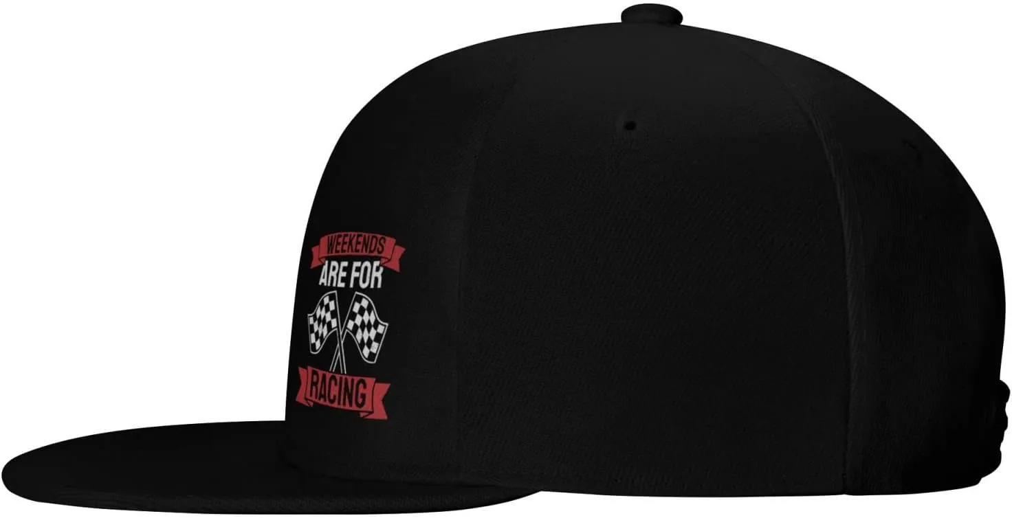 Car Race Bike Racing Racer Flat Brim Baseball Cap,Classic Snapback Hat Adjustable Trucker Hats for Men & Women,Black