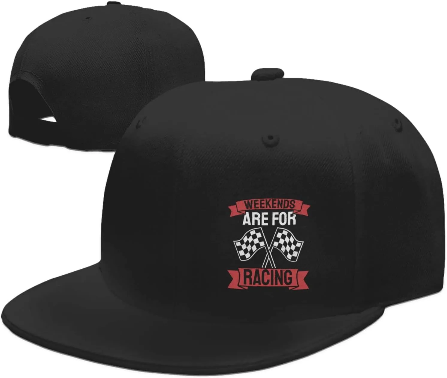 Car Race Bike Racing Racer Flat Brim Baseball Cap,Classic Snapback Hat Adjustable Trucker Hats for Men & Women,Black