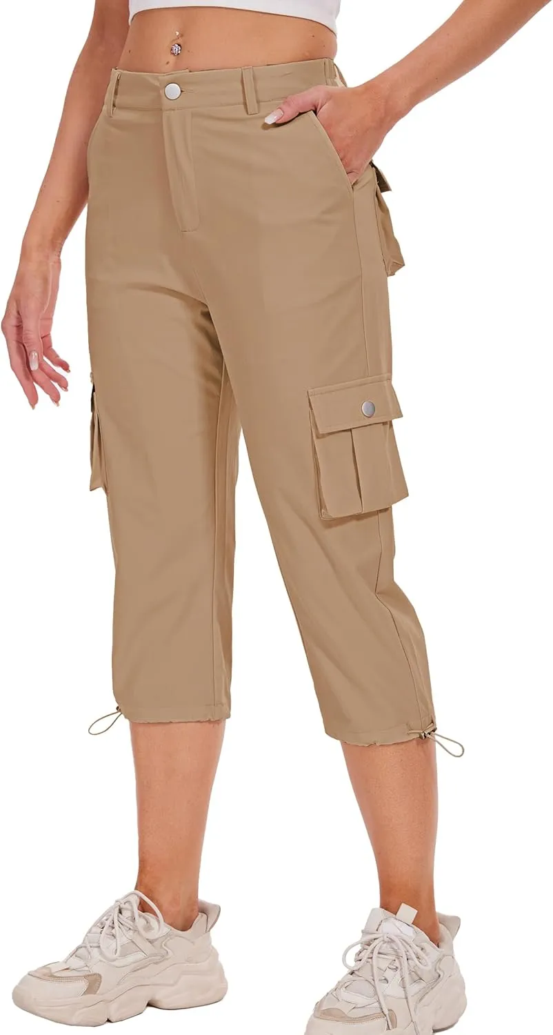 Cargo Capris for Women Hiking Pants Casual Summer Quick Dry Outdoor Travel Pull On Capri with 6 Pockets