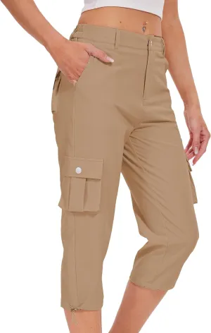 Cargo Capris for Women Hiking Pants Casual Summer Quick Dry Outdoor Travel Pull On Capri with 6 Pockets
