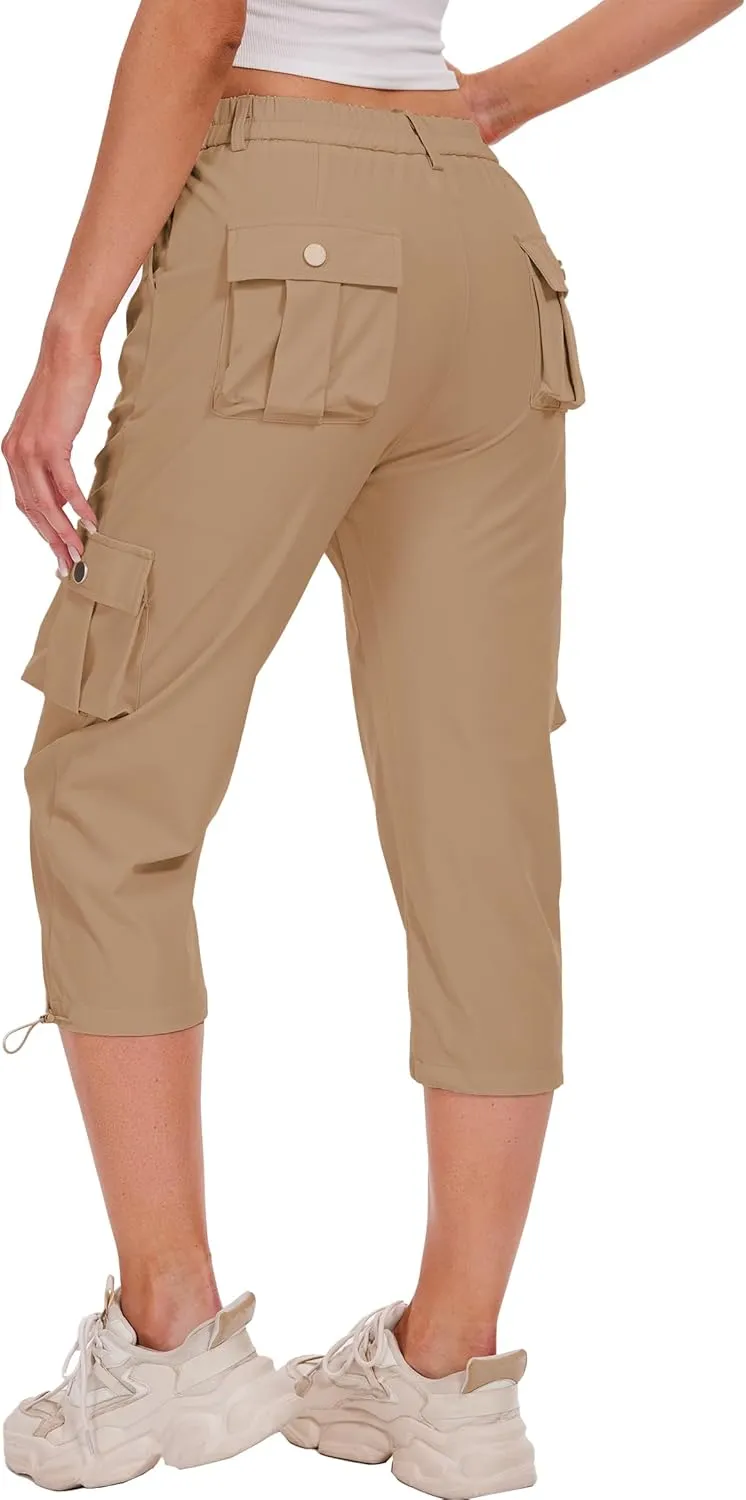 Cargo Capris for Women Hiking Pants Casual Summer Quick Dry Outdoor Travel Pull On Capri with 6 Pockets