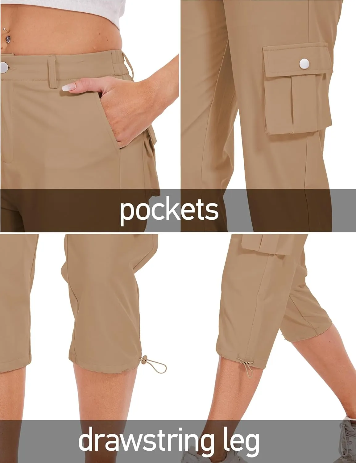 Cargo Capris for Women Hiking Pants Casual Summer Quick Dry Outdoor Travel Pull On Capri with 6 Pockets