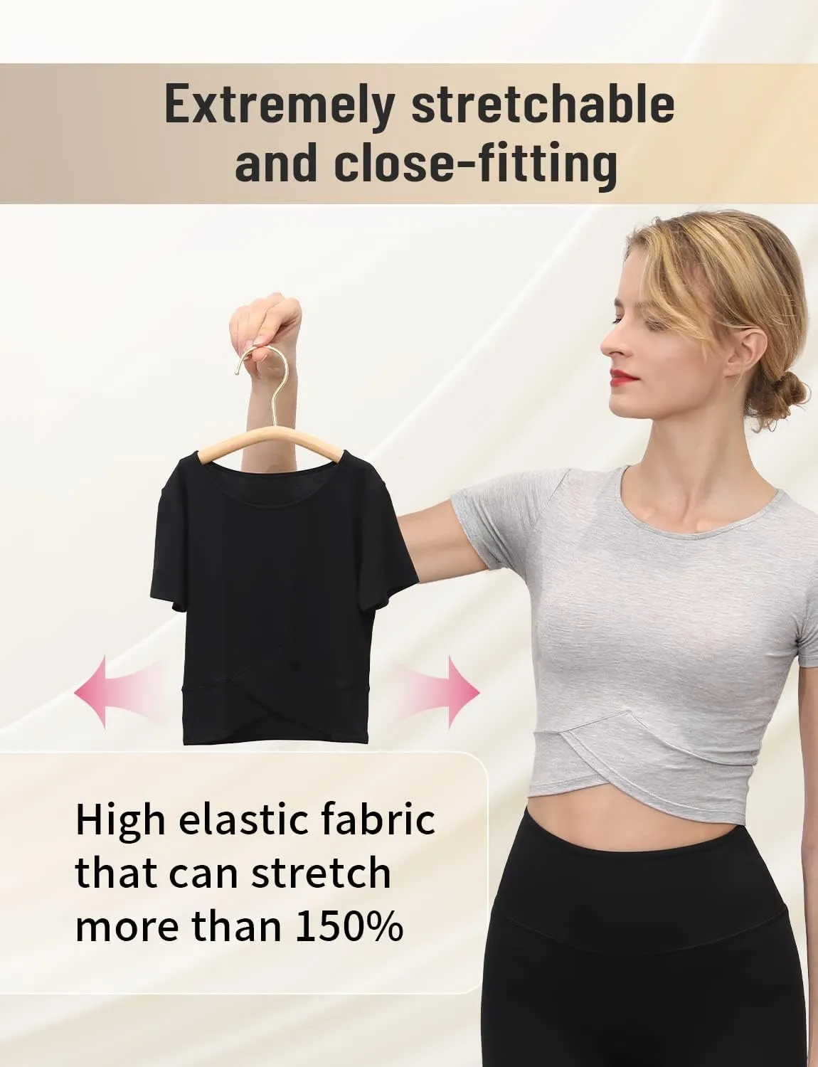 CHAMWEY Women‘s Workout T-Shirt Cropped Tops Crewneck Moisture Wicking Quick Dry Slim fit