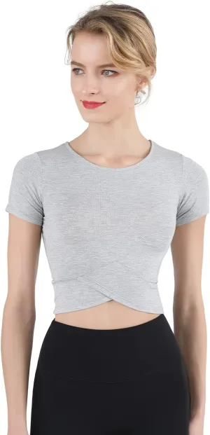 CHAMWEY Women‘s Workout T-Shirt Cropped Tops Crewneck Moisture Wicking Quick Dry Slim fit