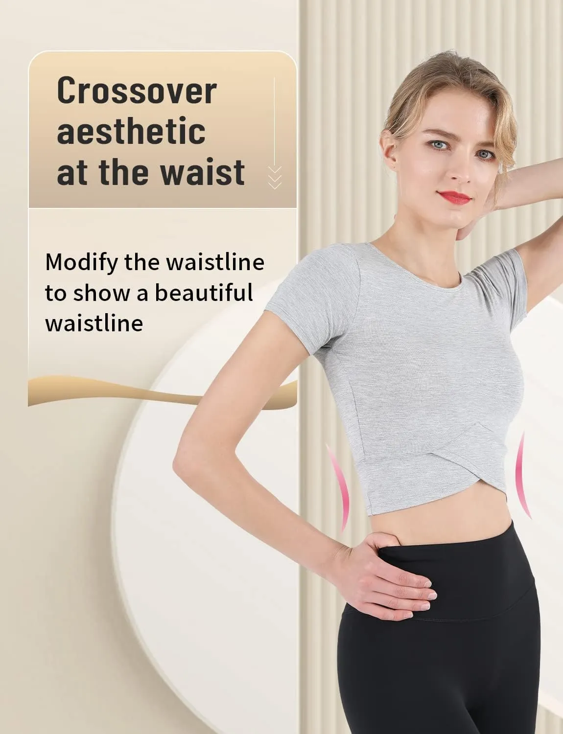 CHAMWEY Women‘s Workout T-Shirt Cropped Tops Crewneck Moisture Wicking Quick Dry Slim fit