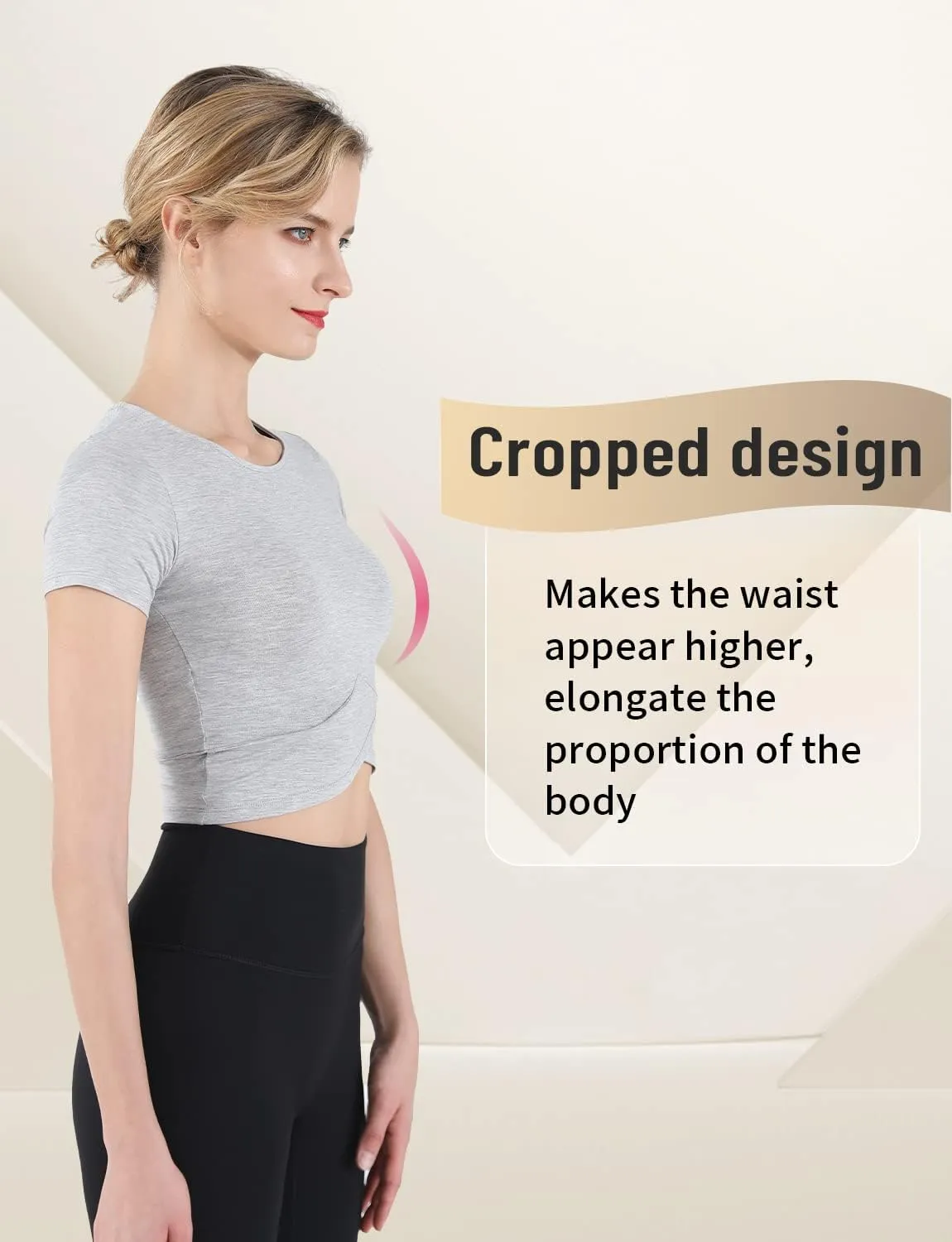 CHAMWEY Women‘s Workout T-Shirt Cropped Tops Crewneck Moisture Wicking Quick Dry Slim fit
