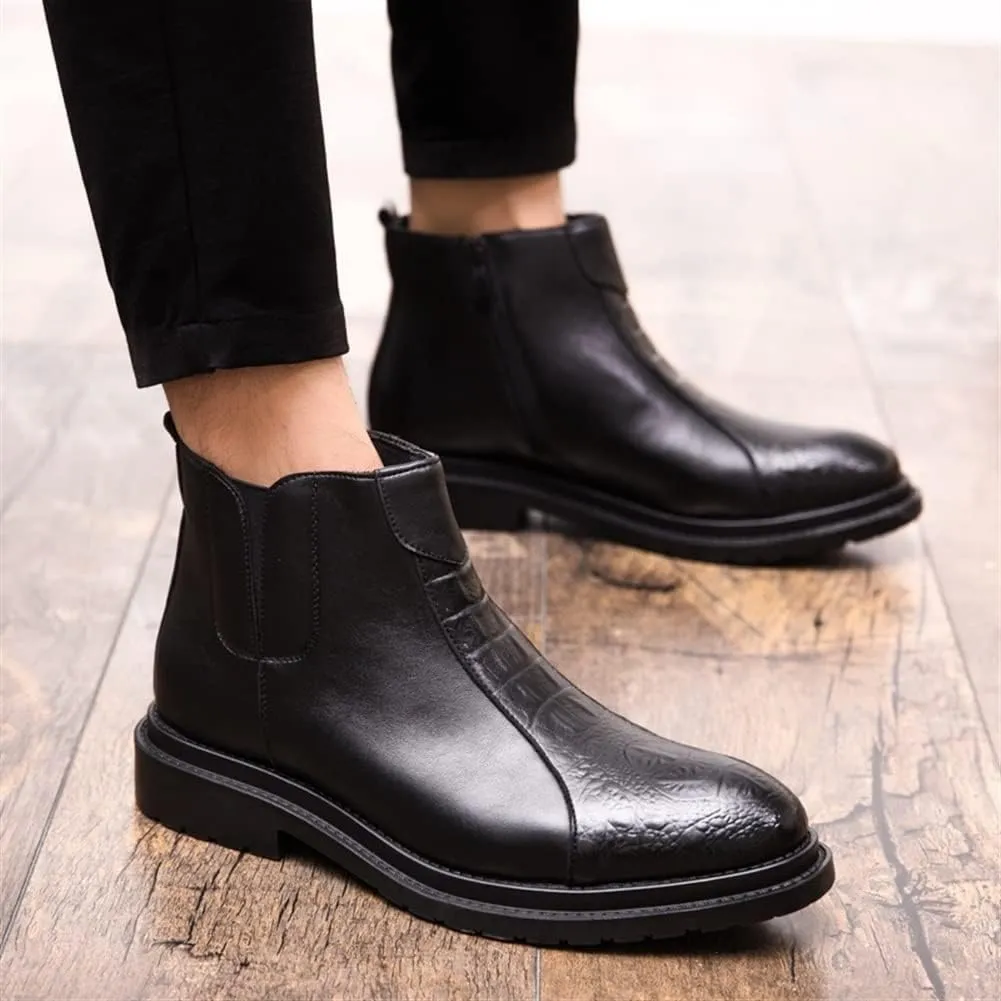 Chelsea Boots for Men Crocodile Print Side Zip PU Wearable Anti-Slip Waterproof Non Slip On Work Classic
