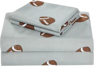 Chezmoi Collection 4-Piece Kids/Teens Sports Sheet Set - Soft Microfiber Gray Brown White Football, Full Size