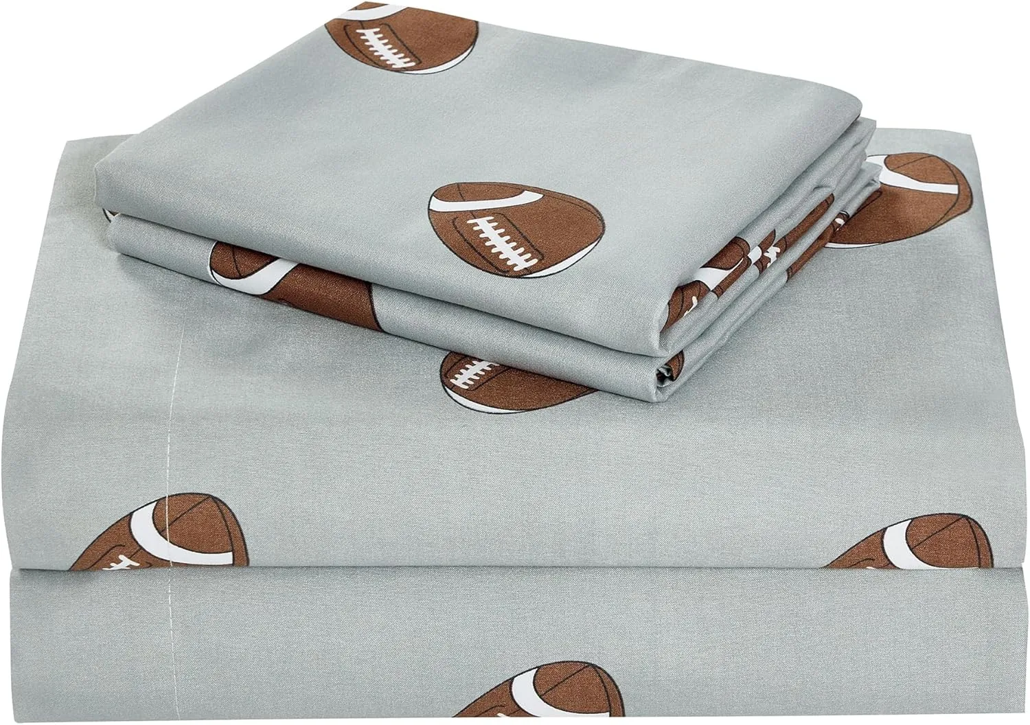 Chezmoi Collection 4-Piece Kids/Teens Sports Sheet Set - Soft Microfiber Gray Brown White Football, Full Size