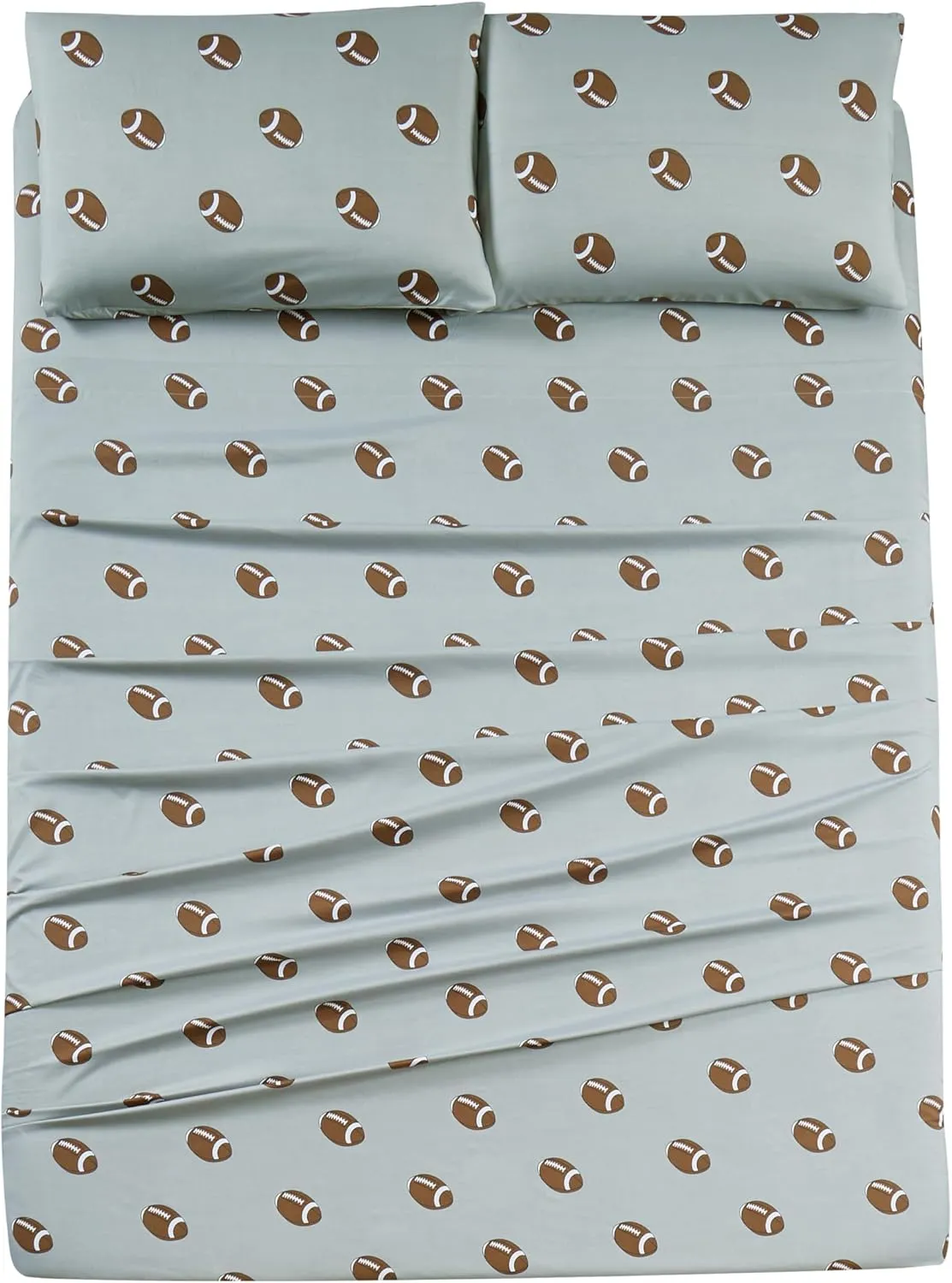 Chezmoi Collection 4-Piece Kids/Teens Sports Sheet Set - Soft Microfiber Gray Brown White Football, Full Size