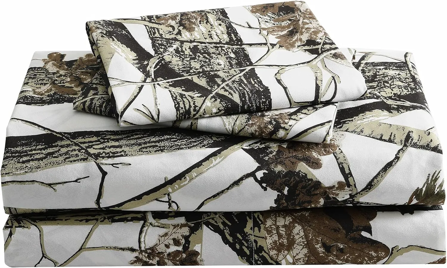 Chezmoi Collection Salem 4-Piece Cabin Lodge Forest Woods Sheet Set - Nature Camo Tree Leaves Printed Soft Microfiber Sheets - California King, White