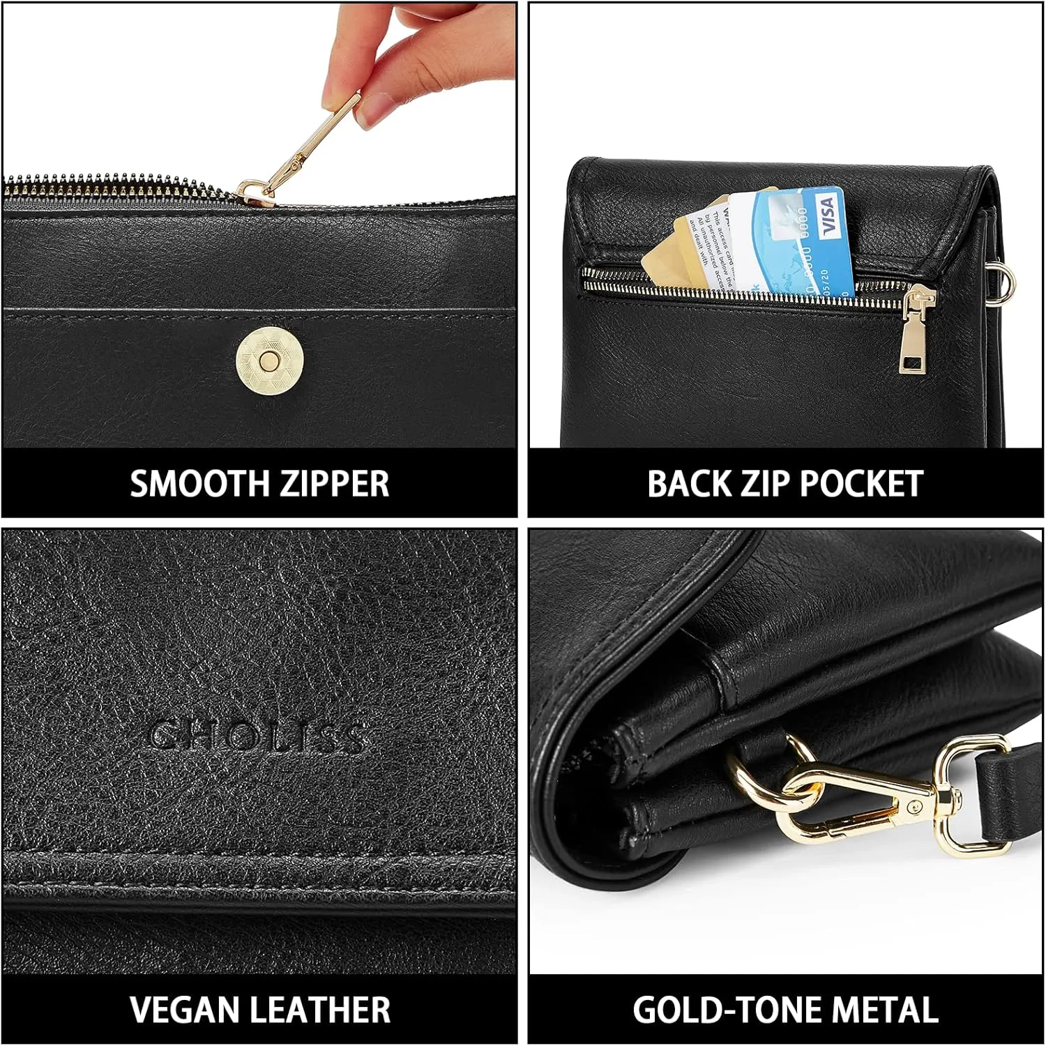 CHOLISS Small Crossbody Bags for Women, Vegan Leather Cell Phone Purse, Mini Travel Purse with Adjustable Strap