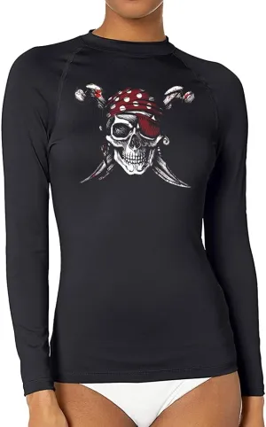 CHOO Women's Pirate Skull Uv-Protected Sports Fitted Shirt Skin Tee for Fishing, Large