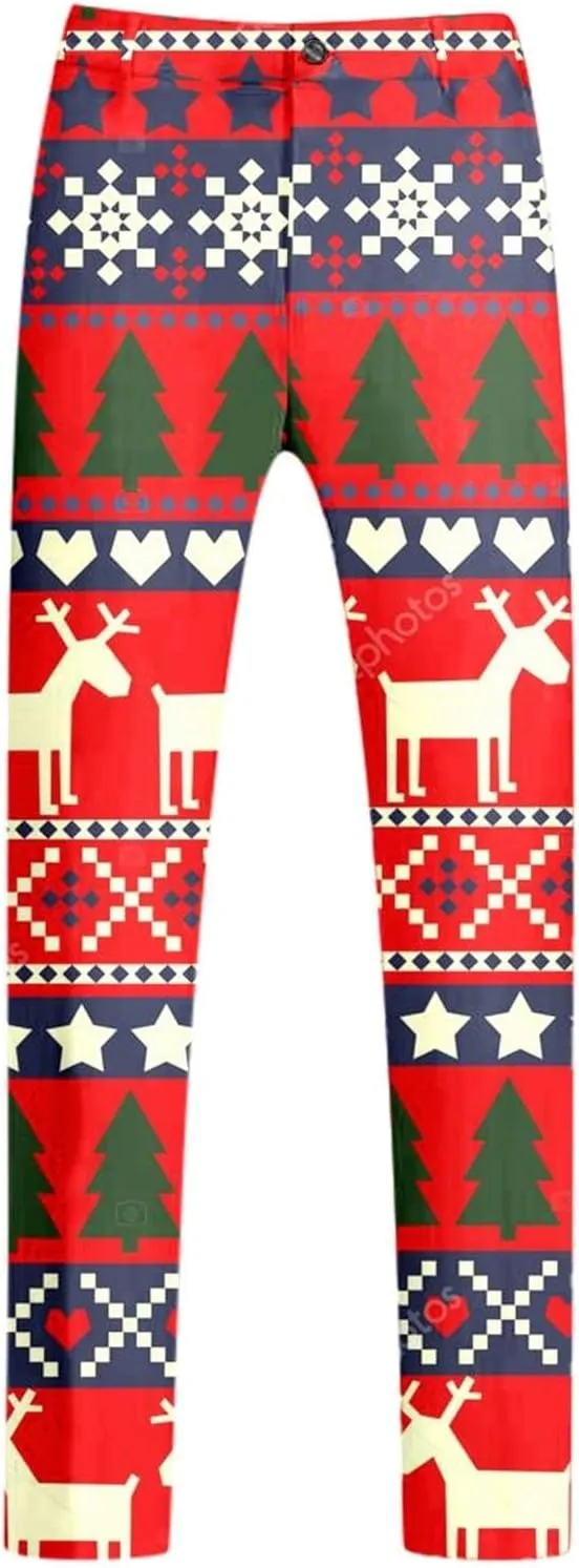 Christmas Suit for Men 2 Piece trajes navideños para Hombre Funny Snowflake Print Holiday Party Suits Festive Outfits