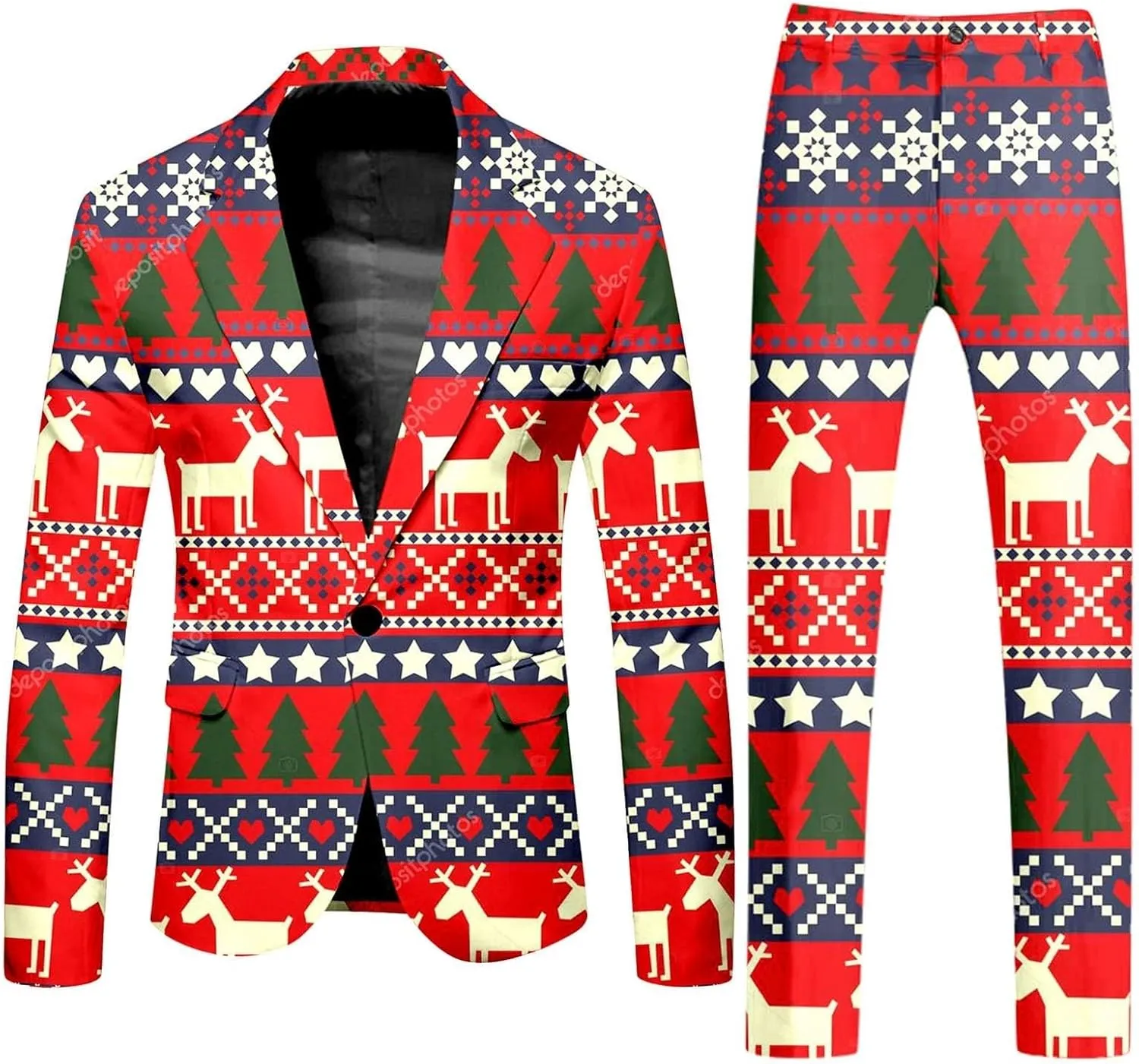 Christmas Suit for Men 2 Piece trajes navideños para Hombre Funny Snowflake Print Holiday Party Suits Festive Outfits