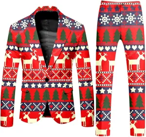 Christmas Suit for Men 2 Piece trajes navideños para Hombre Funny Snowflake Print Holiday Party Suits Festive Outfits