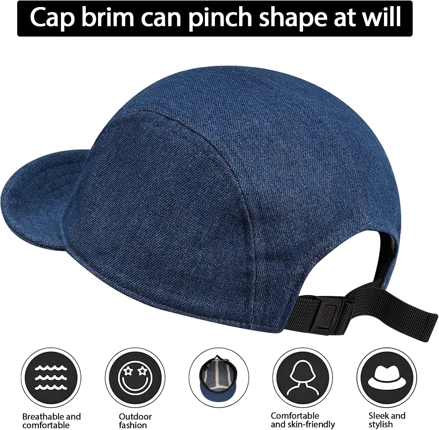 Clakllie Stylish Short Bill Hat Denim Baseball Cap Soft Flat Brim Snapback Hats Trucker Hat Casual Dad Hats Hip Hop Cadet Cap