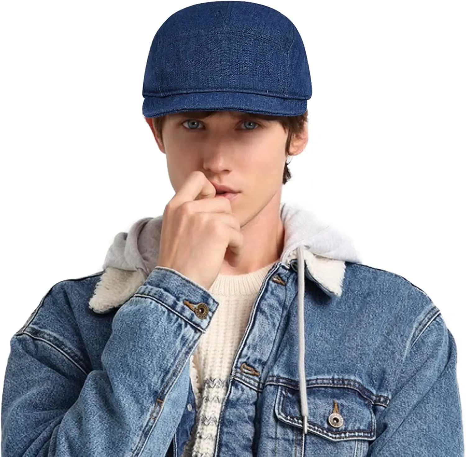 Clakllie Stylish Short Bill Hat Denim Baseball Cap Soft Flat Brim Snapback Hats Trucker Hat Casual Dad Hats Hip Hop Cadet Cap