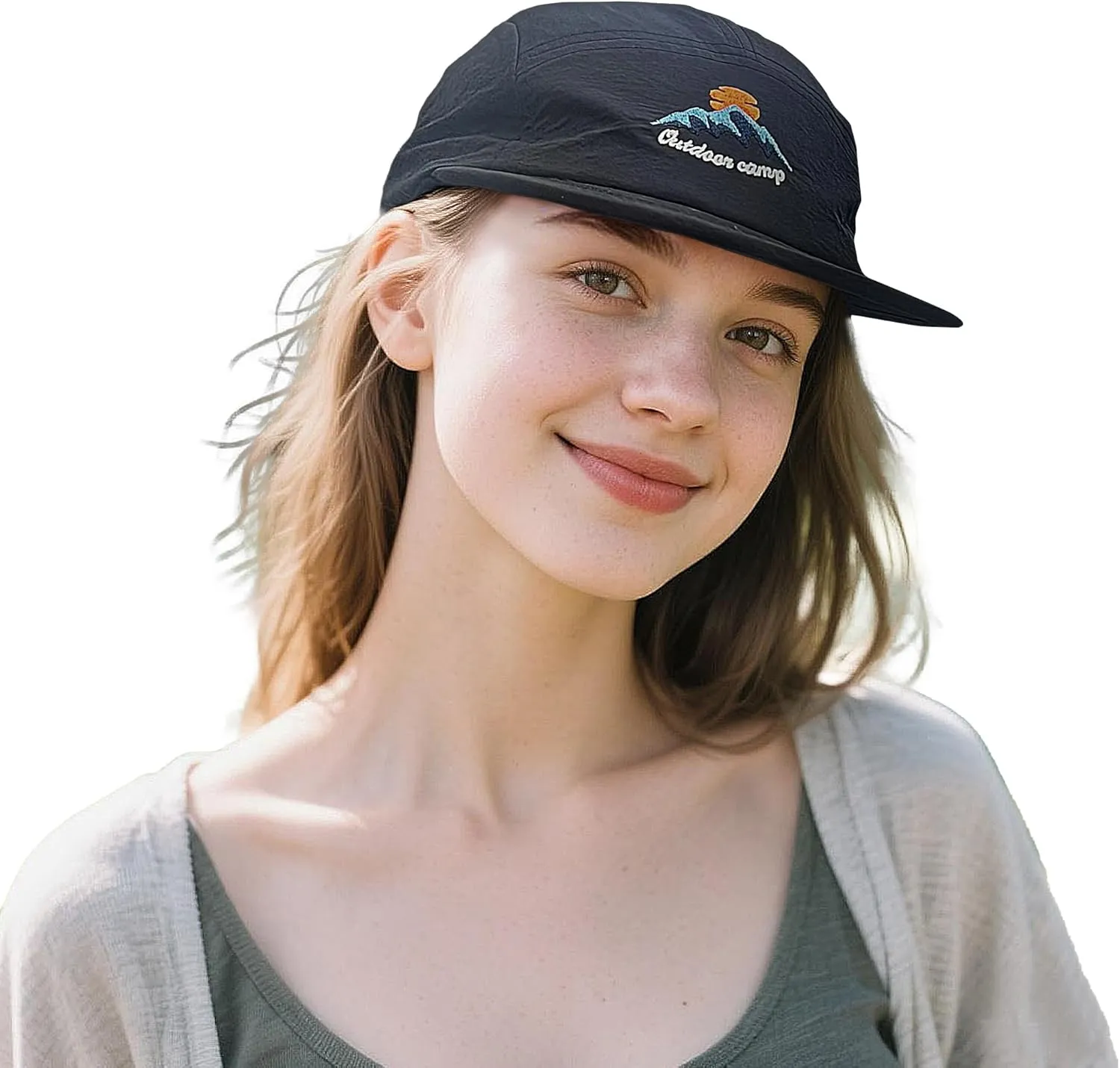 Clakllie Waterproof 5 Panel Hat for Men Quick Dry Flat Brim Baseball Cap Embroidered Trucker Hats for Running Camp Hiking Hat