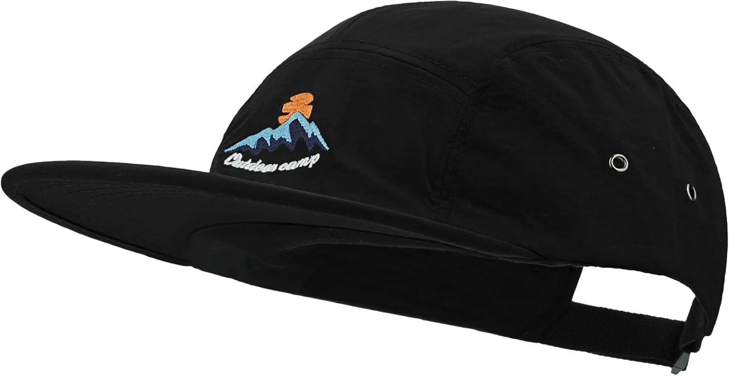 Clakllie Waterproof 5 Panel Hat for Men Quick Dry Flat Brim Baseball Cap Embroidered Trucker Hats for Running Camp Hiking Hat