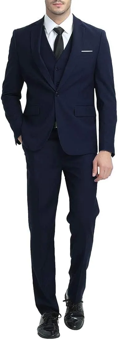 Cloudstyle Mens 3-Piece Suit Notched Lapel One Button Slim Fit Formal Jacket Vest Pants Set