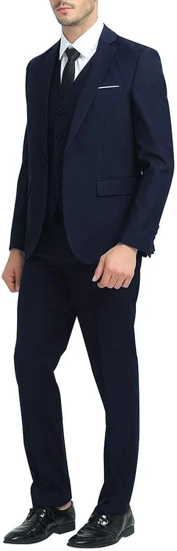 Cloudstyle Mens 3-Piece Suit Notched Lapel One Button Slim Fit Formal Jacket Vest Pants Set