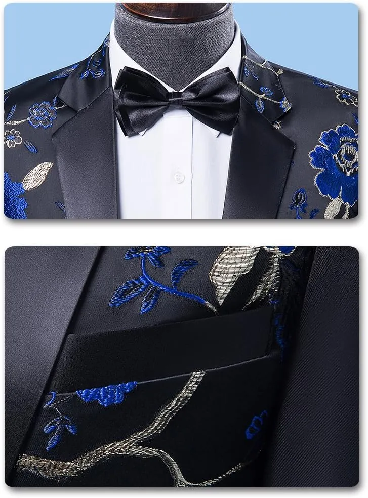 Cloudstyle Mens Suits One Button Floral Blazer 2-Piece Wedding Suits Jacket and Pants