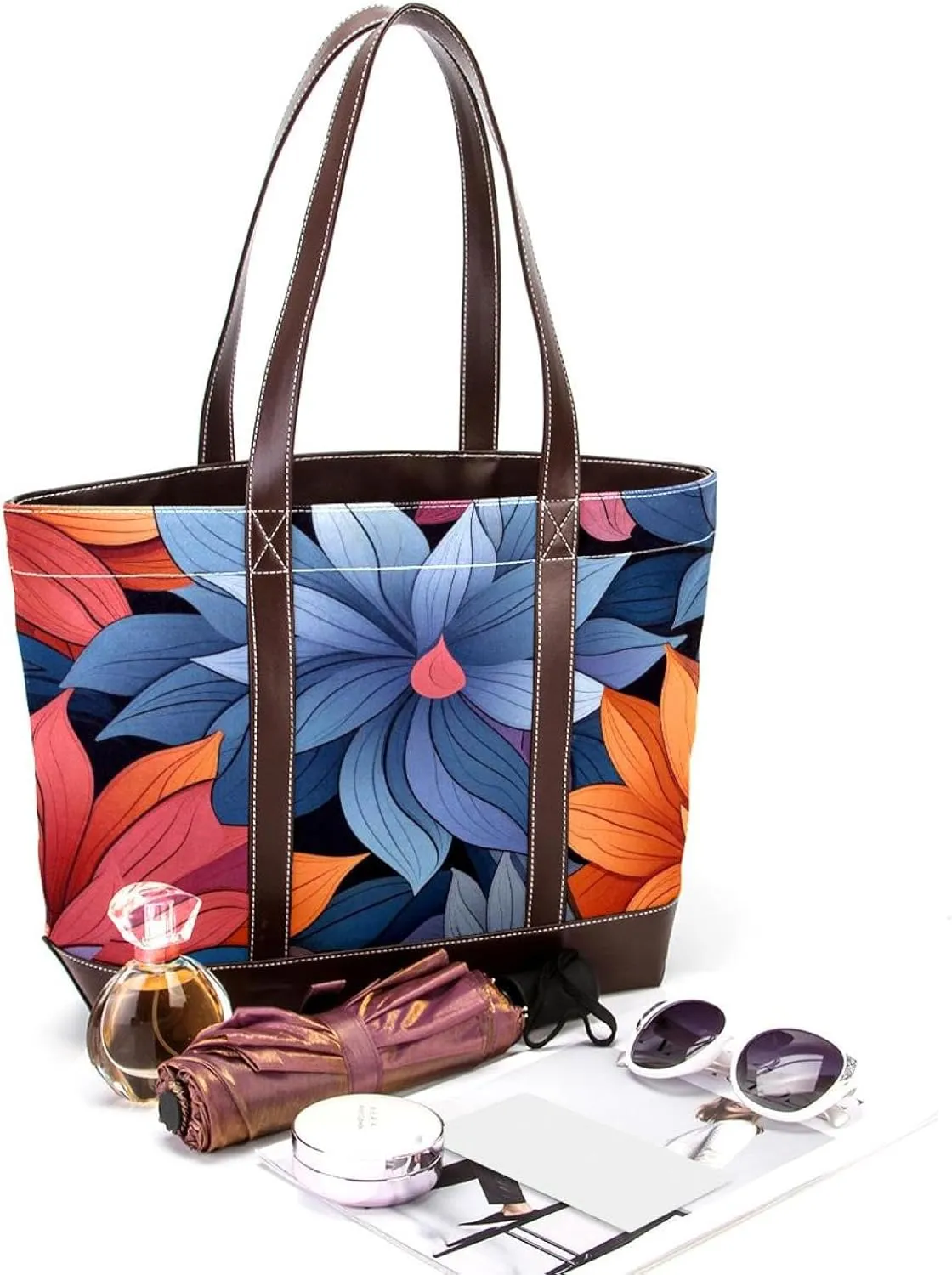 Colorful Petal Flowers-1002 Shoulder Purses for Women Large Soft Washed Leather Purses and Durable Handbags