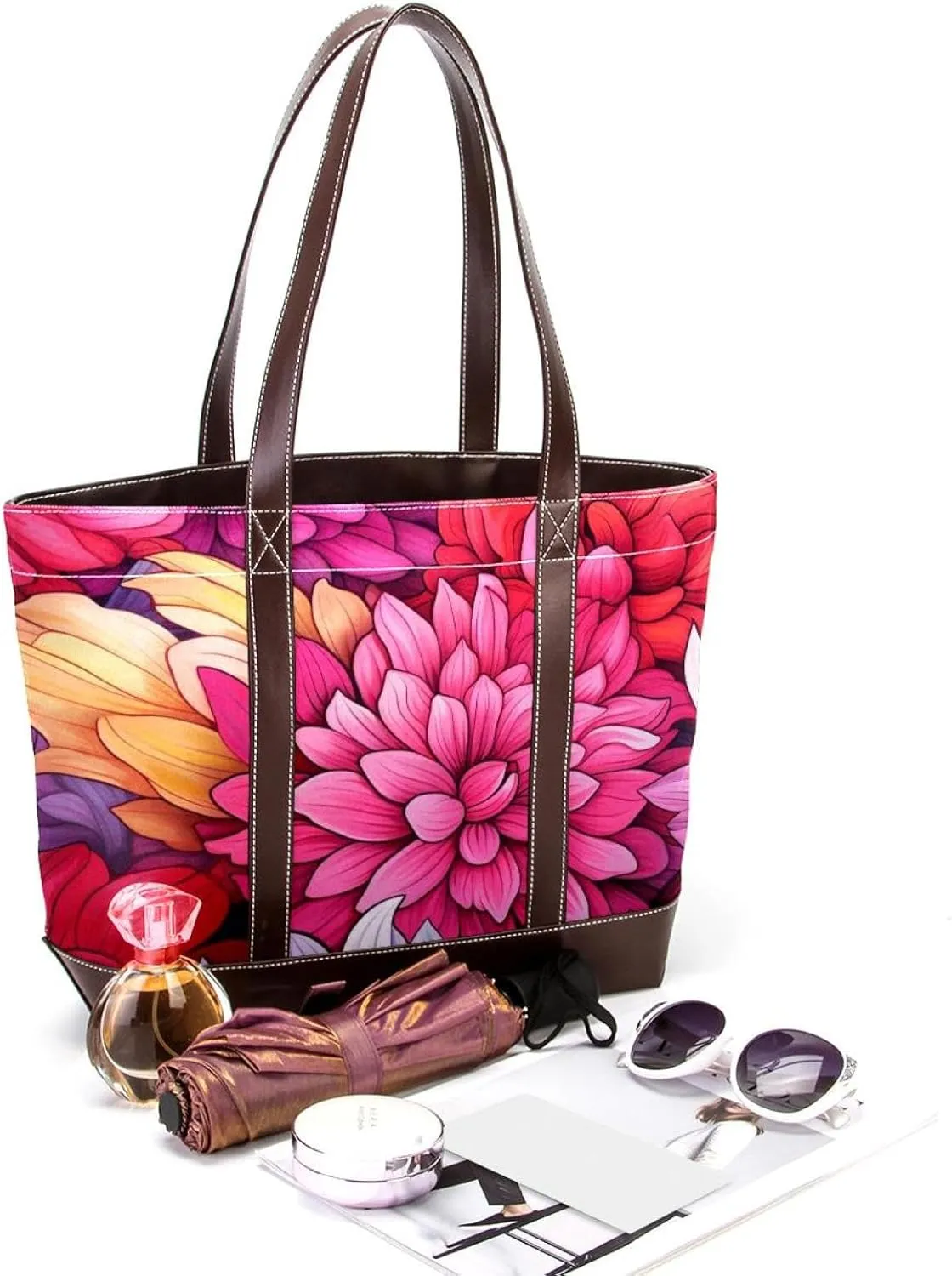 Colorful Petal Flowers-1002 Shoulder Purses for Women Large Soft Washed Leather Purses and Durable Handbags