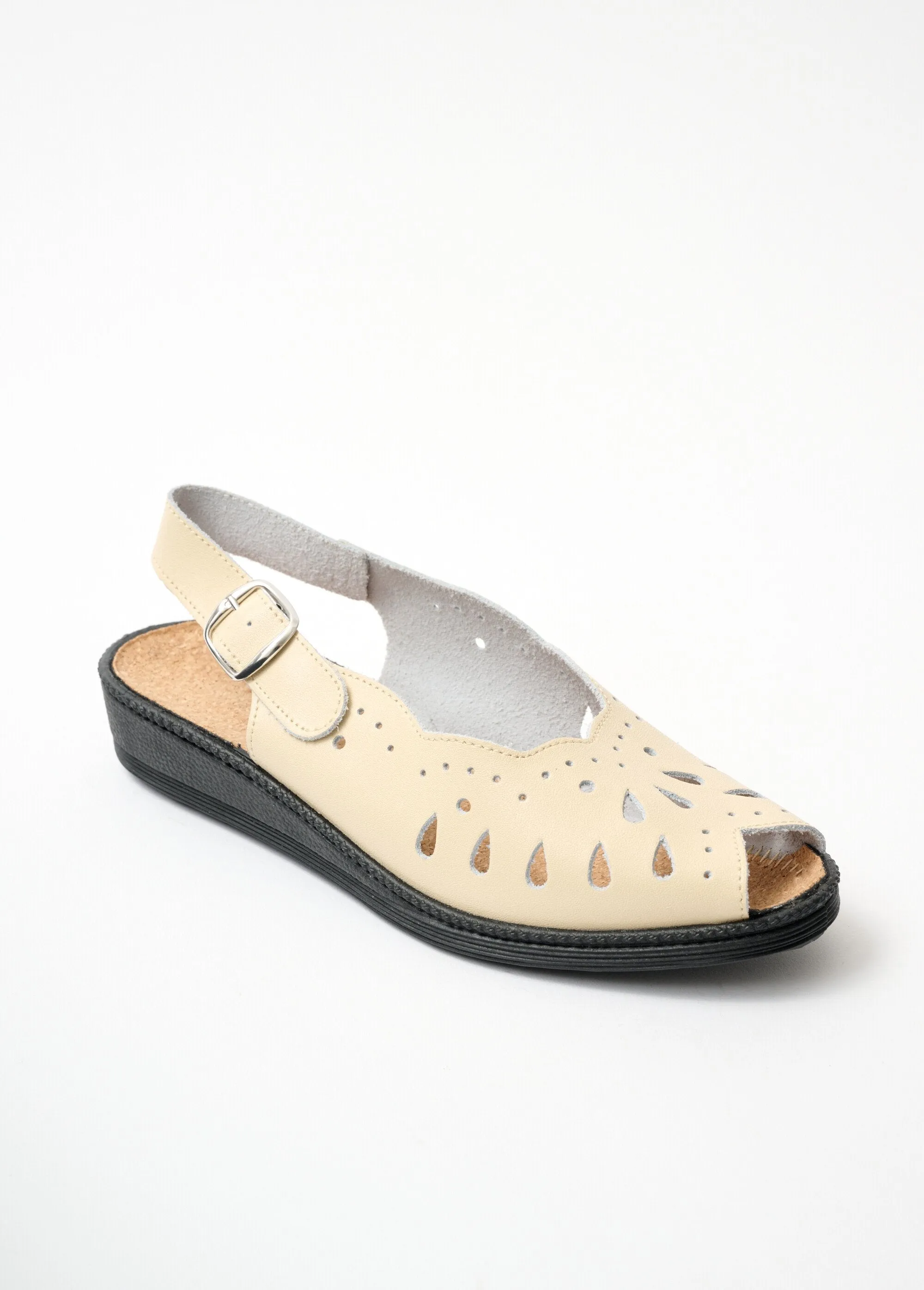 Comfort wide leather wedge sandals