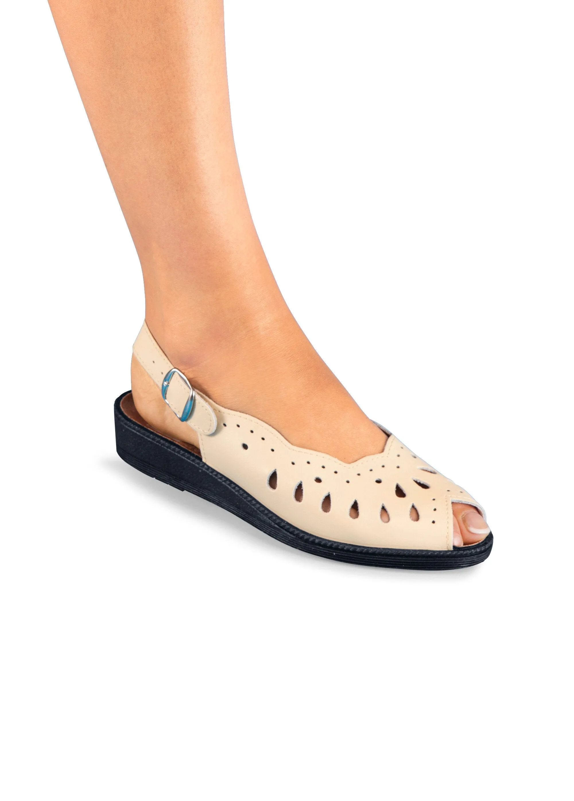 Comfort wide leather wedge sandals